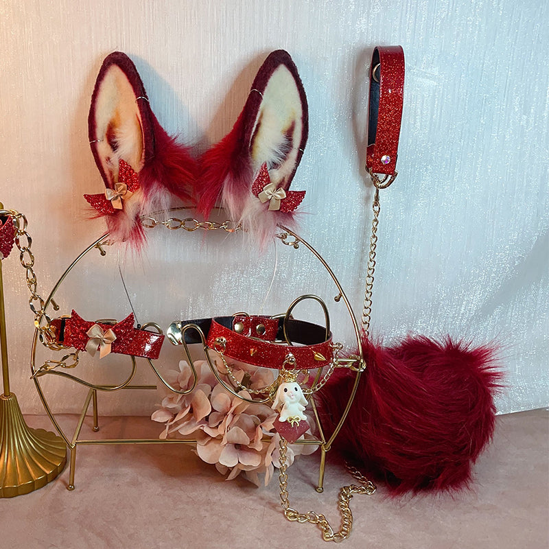 red rabbit ears,Artificial Fur-ears and tail